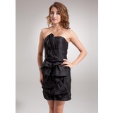 Corto reto/ Justo Sem alça Curto/Mini Tafetá Vestidos de cocktail com Pregueado (016008797)