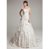 Duchesse-Linie Hof-Schleppe Tüll Charmeuse Spitze Brautkleid mit Rüschen Perlen verziert (002017566)