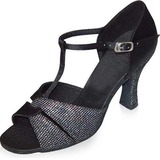 Sparkling Glitter Nubuck Heels Sandals Latin Dance Shoes With T-Strap (053021608)