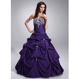 Ball-Gown Strapless Floor-Length Taffeta Quinceanera Dress With Ruffle Lace Beading (021020747)
