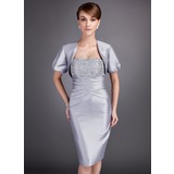 Sheath Strapless Knee-Length Taffeta Mother of the Bride Dress With Ruffle Lace Beading (008005750)