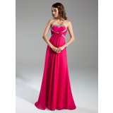 Empire Sweetheart Sweep Train Chiffon Holiday Dress With Ruffle Beading (020015319)