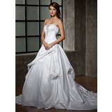 Palloncino Senza spalline Coda a strascico corto Taffeta Abiti per matrimonio con Increspature Pizzo Perline (002000472)
