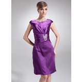 Empire Scoop Neck Knee-Length Charmeuse Mother of the Bride Dress With Ruffle (008006458)