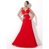 A-Line/Princess Sweetheart Floor-Length Chiffon Evening Dress With Ruffle Beading Sequins (017004434)