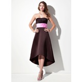 Empire Sweetheart Asymmetrical Satin Bridesmaid Dress With Ruffle Sash (007001900)