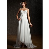 Empire Sweetheart Asymmetrical Chiffon Wedding Dress With Ruffle Lace Beadwork Sequins (002001659)