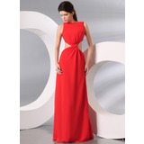 A-Line/Princess Scoop Neck Floor-Length Chiffon Evening Dress With Ruffle (017014000)
