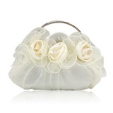 Ivory Silk Shell With Flower Evening Handbags/ Clutches (012011026)