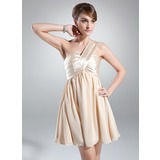 Impero Monospalla Corto Chiffon Charmeuse Abito da damigella con Increspature (022020833)