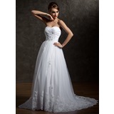 A-Line/Princess Sweetheart Court Train Taffeta Tulle Wedding Dress With Ruffle Lace Beadwork Sequins (002004967)