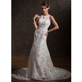 Stile sirena Tondo Coda a strascico cappella raso Pizzo Abito per matrimonio con Pizzo Perline (002004770)