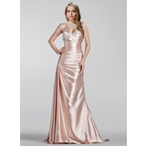 Sheath Sweetheart Sweep Train Charmeuse Evening Dress With Ruffle Beading (017020330)
