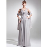 Empire V-neck Floor-Length Chiffon Mother of the Bride Dress With Ruffle Beading (008006409)