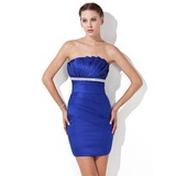Sheath Scalloped Neck Short/Mini Charmeuse Cocktail Dress With Ruffle Beading (016020692)