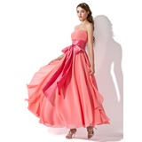 Empire Strapless Ankle-Length Chiffon Charmeuse Prom Dress With Ruffle Sash (018004816)