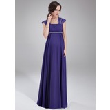 Empire Square Neckline Floor-Length Chiffon Maternity Bridesmaid Dresses With Ruffle Lace Beading (045021003)