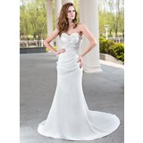 Sheath/Column Sweetheart Court Train Satin Wedding Dress With Ruffle Beadwork (002001175)