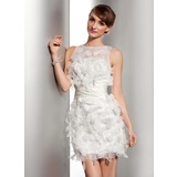 Tubino Tondo Corto Organza Raso Abiti per matrimonio con Increspature Fiori (002014506)
