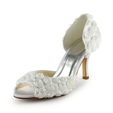 Stiletto Heel Peep Toe Pumps Wedding Shoes With Satin Flower (047024506)