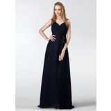 Empire V-neck Sweep Train Chiffon Bridesmaid Dress With Ruffle (007005181)