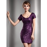 Sheath Scoop Neck Short/Mini Sequined Cocktail Dress (016006687)
