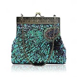 Hand-Made Peacock Pattern Stone Evening Bag With Flowers Front (012026247)