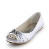 Satijn Flat Heel Peep Toe Flats Bruidsschoenen met Bergkristal (047014110)