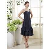 Tubino A cuore Al ginocchio Taffeta Abito da damigella con Increspature (007015444)
