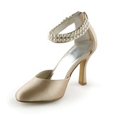 Satin Stiletto Heel Closed Toe Pumps Wedding Shoes With Imitation Pearl (047005443)