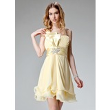 A-Line/Princess One-Shoulder Short/Mini Chiffon Charmeuse Homecoming Dress With Ruffle Beading (022004400)