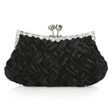 Black Gorgeous Backfin Satin Shell With Rhinestone Evening Bag Handbag Purse Clutch (012005563)