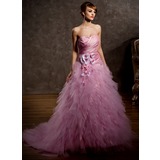 Palloncino A cuore Sweep treno Taffeta Tulle Abiti per matrimonio con Increspature Fiori (002011428)
