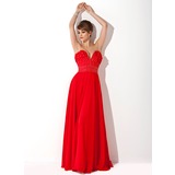 A-Line/Princess Sweetheart Floor-Length Chiffon Evening Dress With Beading Flower(s) (017020922)