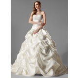 Ball-Gown Sweetheart Court Train Satin Wedding Dress With Ruffle Lace (002000451)