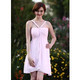 Empire V-neck Asymmetrical Chiffon Bridesmaid Dress With Ruffle (002025640)