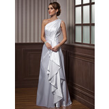A-Line/Princess One-Shoulder Floor-Length Charmeuse Evening Dress With Ruffle (017021116)