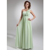 Empire One-Shoulder Floor-Length Chiffon Holiday Dress With Ruffle Flower(s) (020016722)