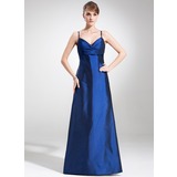 Impero Scollatura a V Al pavimento Taffeta Abito da damigella con Increspature (007004263)
