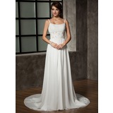 A-Line/Principessa Tondo Coda a strascico cappella Chiffon Abiti per matrimonio con Increspature Perline A paillette (002011441)
