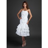 Sheath Strapless Tea-Length Taffeta Homecoming Dress With Ruffle (022015366)