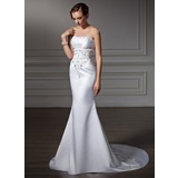 Mermaid Strapless Court Train Satin Wedding Dress With Embroidery Ruffle Beadwork (002004485)