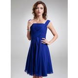 A-Line/Princess Square Neckline Knee-Length Chiffon Cocktail Dress With Ruffle (016005845)