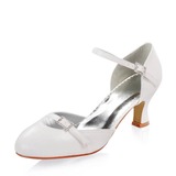 Leatherette Chunky Heel Closed Toe Pumps Wedding Shoes With Buckle Rhinestone (047005349)