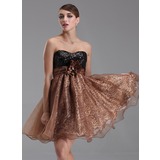 Empire Sweetheart Short/Mini Organza Charmeuse Sequined Cocktail Dress With Ruffle Beading Flower(s) (016008345)