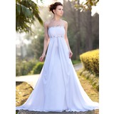 Empire Strapless Court Train Chiffon Wedding Dress With Ruffle Beadwork (002001417)