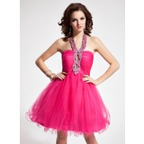 A-Line/Princess Halter Short/Mini Tulle Homecoming Dress With Ruffle Beading (022008144)