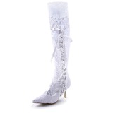 Cetim Salto agulha Fechados Botas Sapatos de casamento com Laço de fita Laço costurado (047005049)