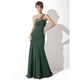 Mermaid One-Shoulder Sweep Train Chiffon Mother of the Bride Dress With Ruffle Beading (008025929)