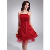 Empire Knee-Length Satin Tulle Homecoming Dress With Ruffle Beading (022010694)